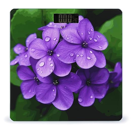 Violet Flower Bathroom Scale Automatic Power On/Off Body Scales LCD Backlight Display Square Digital Scale Rounded Corners Bathroom Scales for Home Bedrooms