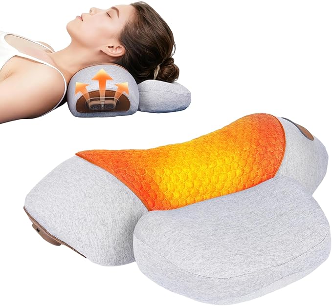 Pillow Traction Massager 2026 New for Neck Hump - 3-In-1 Cervical Neck Pillow with Heat Therapy Memory Foam for Shoulder Neck Pain Relief Ergonomic Massager Gray(Plug-In Only Not Battery-Powered）