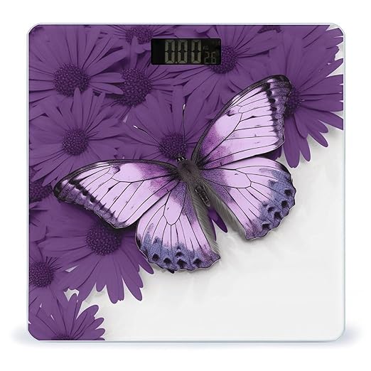 Purple Butterfly Bathroom Scale Large LCD Backlight Display Digital Scale Rounded Corners Body Scales Automatic Power On/Off Bathroom Scales for Home Bedrooms