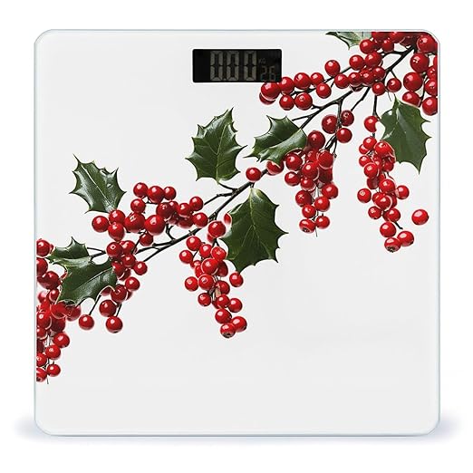 Holly Berry Branches Scale for Body Weight High Precision Digital Weight Scales with LCD Display Anti-Slip Sturdy Slim Tempered Glass Bathroom Scale for Home Use