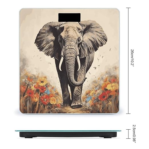 Elephant Painting Scale for Body Weight Anti-Slip Sturdy Tempered Glass Weighing Machine Highly Digital Accurate Bright LCD Bathroom Scale for Household Gift