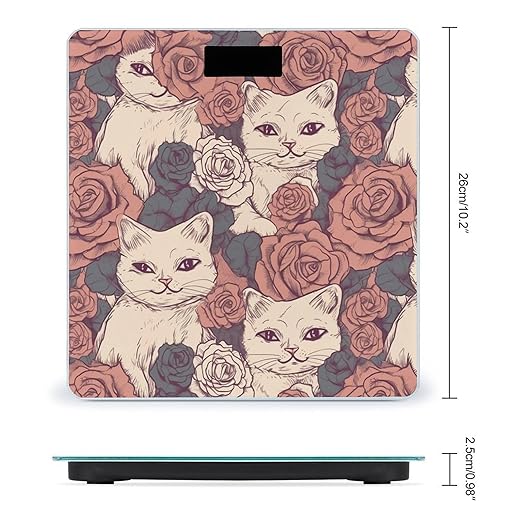 Rose Cat Scale for Body Weight Highly Accurate Digital Bathroom Scale Sturdy Tempered Glass Weighing Scales with LCD Display Fashion Body Fat Smart Scales 400lb