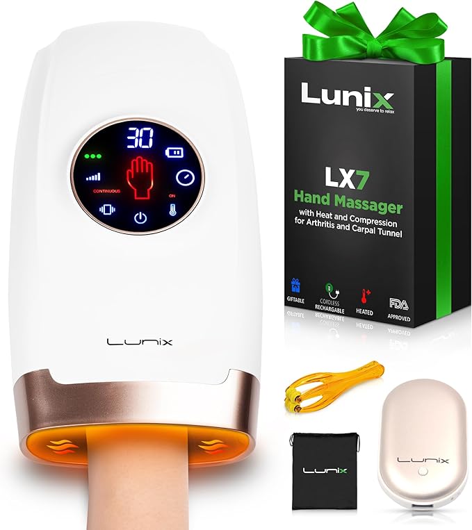 Lunix LX7 FSA Carpal Tunnel &amp Wrist Pain Relief Device Heated Air Compression Hand Massager for Arthritis Mothers Day Gifts for Women &amp Mom Touchscreen Lunar White