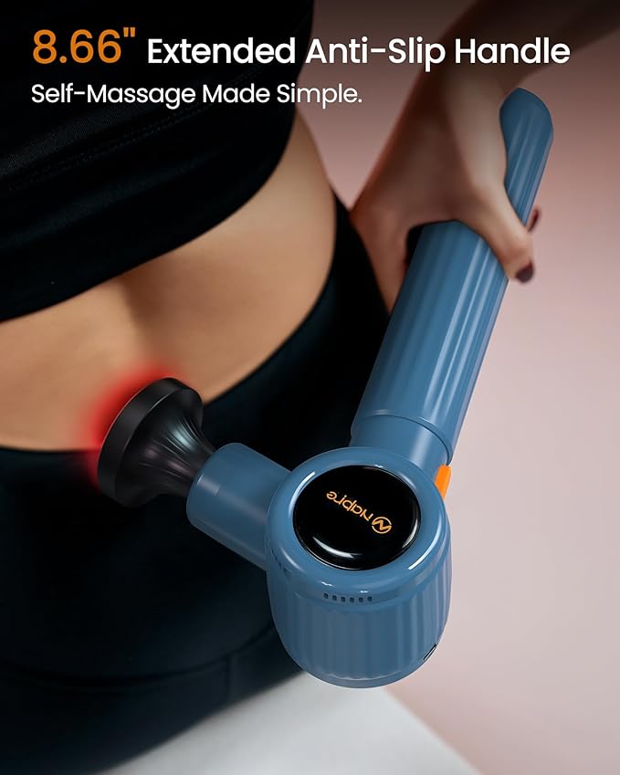 NAPRE Massage Gun with HeatMassage Gun Deep Tissue with Extension Handle &amp 3 Adjustable AnglesHandheld Percussion Back Massager for Muscle/Neck/Body Pain Relief6 Heads &amp Silentwith CaseBl