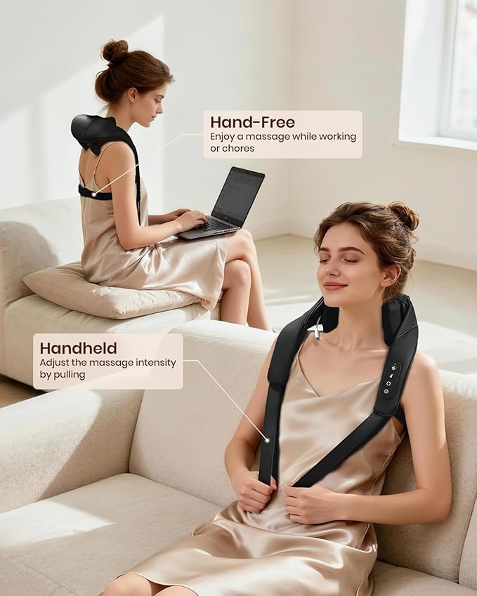 Brushless Neck Massager with Heat Cordless 6D Neck Massager for Pain Relief Deep Tissue Neck and Shoulder Massager with 3 Speeds Ideal Gift for Friends Family