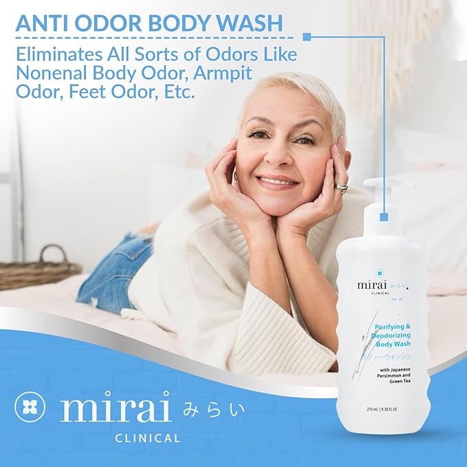 Mirai Clinical Ultimate Freshness Bundle - Wipes Deo Stick &amp Body Wash (3 packs 75g 9.29 Fl oz) - Nonenal Body Odor Eliminator with Natural Persimmon &amp Green Tea Extracts for Women &amp Me