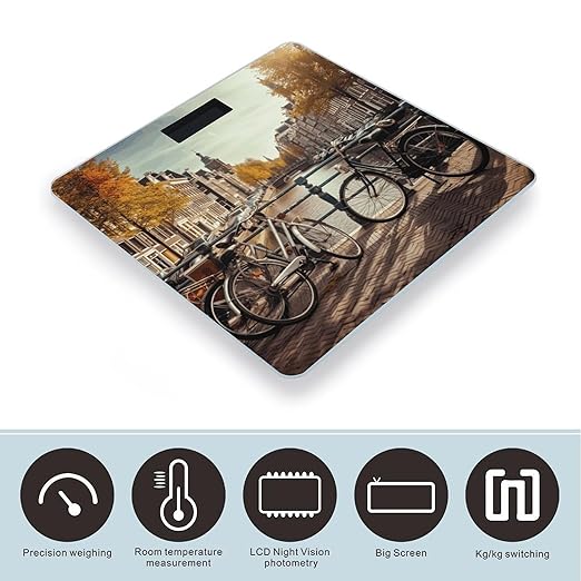 Bicycles in Amsterdam Scale for Body Weight High Precision Digital Weight Scales with LCD Display Anti-Slip Sturdy Slim Tempered Glass Bathroom Scale for Home Use