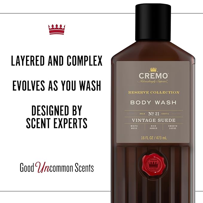 Cremo Men's Body Wash Bundle with Bright Mandarin Dry Herbs White Cedar and Vintage Suede Fragrances 2x16 Fl Oz
