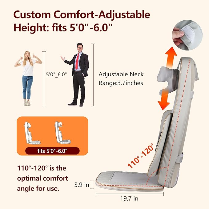 Shiatsu Neck and Back Massager with Heat - Full Back Walking Massager with Deep Kneading &amp Seat Cushion Vibration for Chair and Home Pain Relief Dual-Neck Detachable and Height Adjustment
