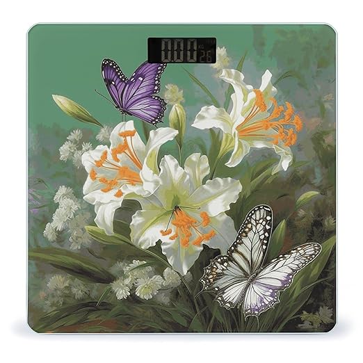 Lilies and Butterfly Smart Scale for Body Weight Accurate Bathroom Scale with LED Display Digital Weight Scales Weighing Machine High Precision Scales for Bath Home