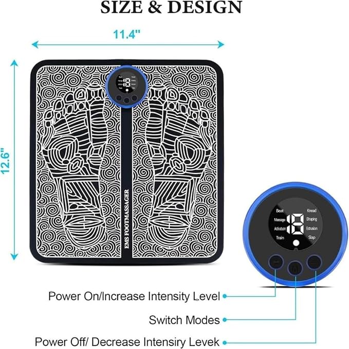 EMS Electric Foot Massager Pad for Blood Circulation and Muscle Stimulation with 19 Levels and 8 Modes