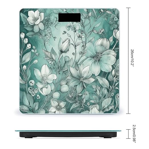 Digital Bathroom Scale for Body Weight Scale with Bright LCD Display High Accuracy Step-On Technology Auto On/Off Mint Green Floral Digital Scales 400 Lbs /180kg