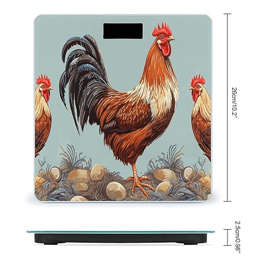 Chicken Print Bathroom Scale Rounded Smart Scale for Body Weight Automatic Power On/Off Weight Scales Accurate Bathroom Digital Scales for Pet Home Bedroom Kitchen