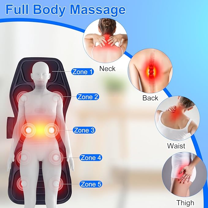 iMounTEK Full Body Massage Chair Pad with Heat Multifunctional Back Massager with Pinpoint Massage Vibration Timer for Home Office Car Use