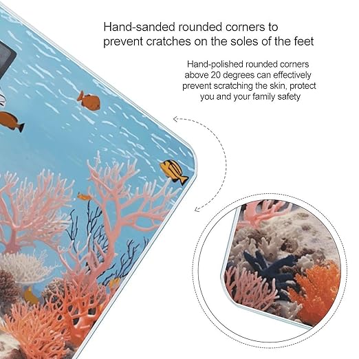 Coral Reef Scale for Body Weight Anti-Slip Tempered Glass Digital Bathroom Scales Clear LCD Display Weighing Scale Safe Rounded Corners Smart Scales