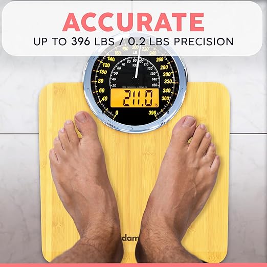 Adamson Hybrid 2-in-1 Analog &amp Digital Weighing Scale for Body Weight up to 400lbs - Thick Tempered Glass - Extra Large Display - Easy to Read Digital Bathroom Scale - New - Wood