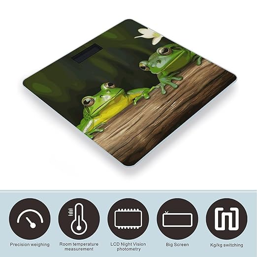 Two Green Frogs Scale for Body Weight Anti-Slip Digital Bathroom Scale Sturdy Toughened Glass Weighing Scales High Precision Safe Rounded Corners Smart Scales