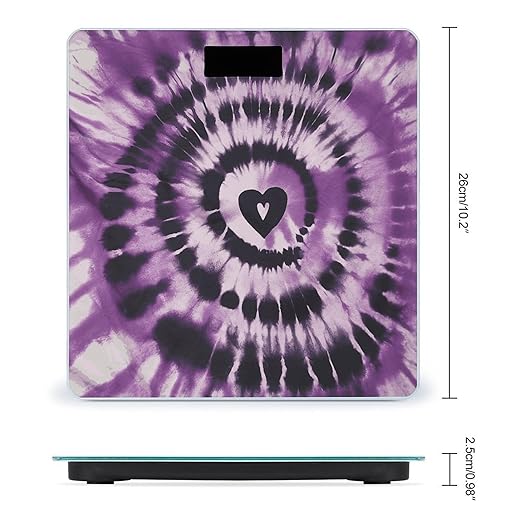 Purple Tie Dye Scale for Body Weight Anti-Slip Tempered Glass Digital Bathroom Scales Clear LCD Display Weighing Scale Safe Rounded Corners Smart Scales