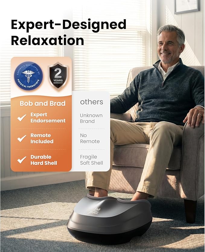 BOB AND BRAD Shiatsu Foot Massager with Heat and RemoteFSA Eligible HSA Deep Kneading Electric Feet Massager for Plantar Fasciitis Fits US Size 12