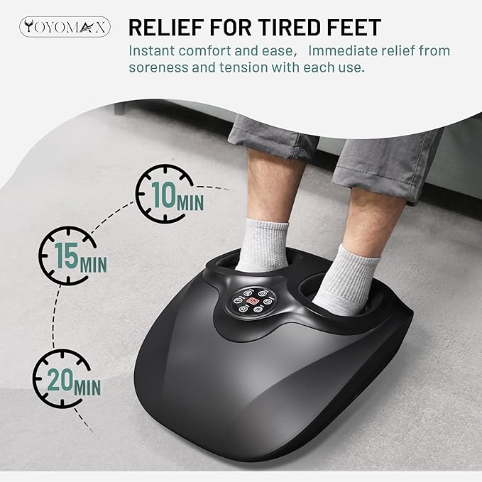 yoyomax Shiatsu Foot Massager with Heat - Deep Kneading for Circulation &amp Feet Relief - Fits Up to Men's Size 13 - Ideal for Relaxation Gift for Parents - Light Gray