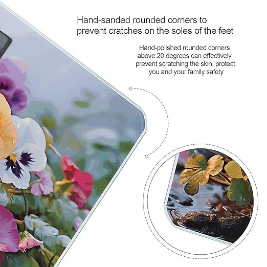 Pansy FlowersScale for Body Weight with LCD High Precision Weighing Scales Fashion Sturdy Tempered Glass Weight Scales Easy-to-Read Digital Bathroom Scale for Daily 400lb