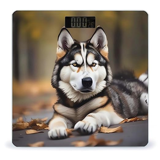 Digital Bathroom Scale for Body Weight Scale with Bright LCD Display High Accuracy Step-On Technology Auto On/Off Cute Huskys Digital Scales 400 Lbs /180kg