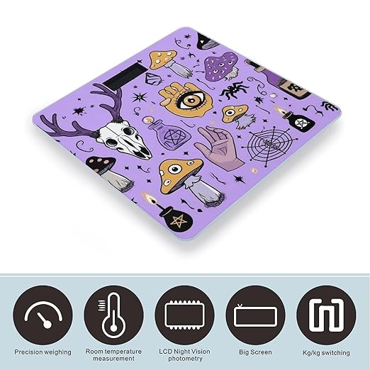 Men's Smart Scale for Body Weight Digital Bathroom Weighing Scale Automatic Switch Energy Saving Scale Witch Witchcraft Goth Skull Mushroom