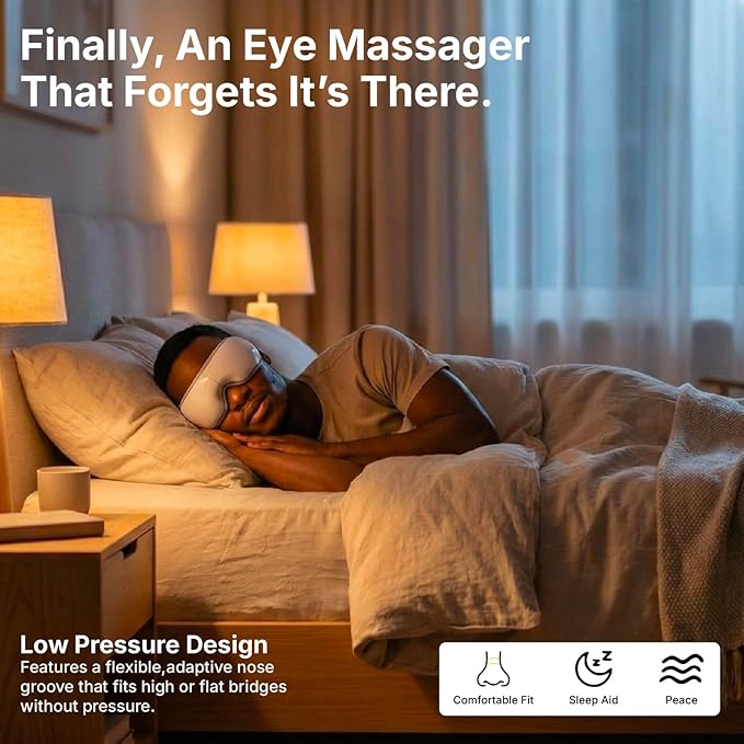 Eye Massager with Heat and Bluetooth Dry Eye Therapy Temple Massager Heated Sleep Mask BlackoutRechargeable Eye Warmer. Stress Relief Gifts for Women/Men Gamers Travel Essentials