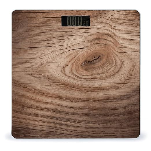 Wood Grain Scale for Body Weight Highly Accurate Digital Bathroom Scale Sturdy Tempered Glass Weighing Scales with LCD Display Fashion Body Fat Smart Scales 400lb