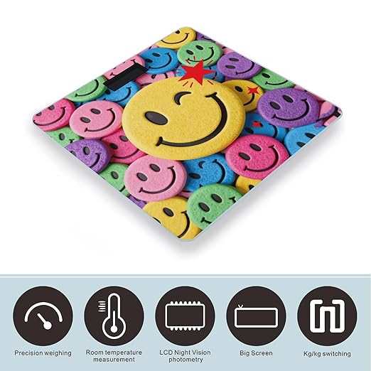 Yellow Star Happy Face Scale for Body Weight Sturdy Tempered Glass Weighing Scales with LCD Display Accurate Digital Bathroom Scale Convenient Body Fat Smart Scales Easy Read