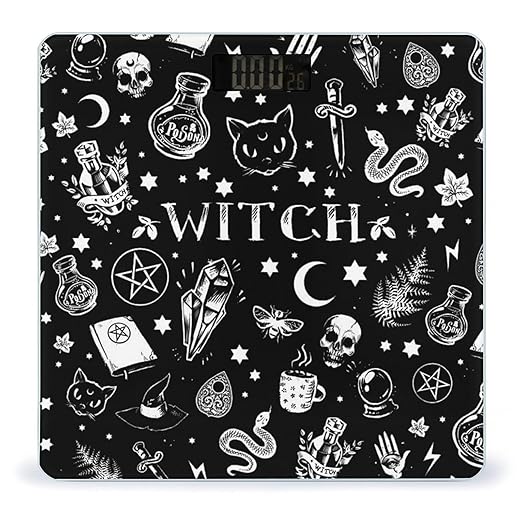 Magical Skull Cat Moon Gothic Pattern Black Smart Square Scale with Digital Display for Bathroom Scale