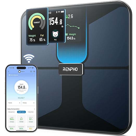 RENPHO Scale with BMI Body Fat Muscle Mass Smart Scale for Body Weight Wi-Fi &amp Bluetooth Body Composition Scale Rechargeable Elis Evo