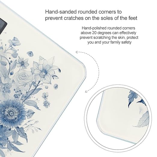 Bluebird and Flowers Scale for Body Weight Highly Accurate Digital Bathroom Scale Sturdy Tempered Glass Weighing Scales with LCD Display Fashion Body Fat Smart Scales 400lb