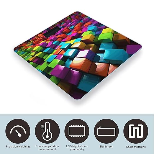 3D Colorful Cubes Bathroom Scale Weight Scale for Body WeightHighly Accurate Digital Weighing Machine Clear LED Display Digital Bathroom Body Scale 400lb/182kg
