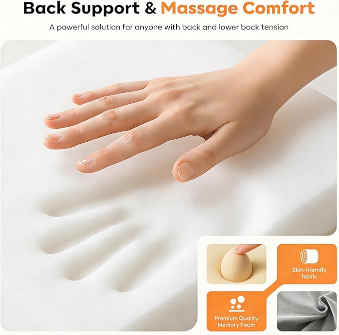 3-Mode Back Massager with Heat Vibration &amp Traction Lumbar Pillow - Relieve Lower Back &amp Sciatica Pain for Home Office &amp Car