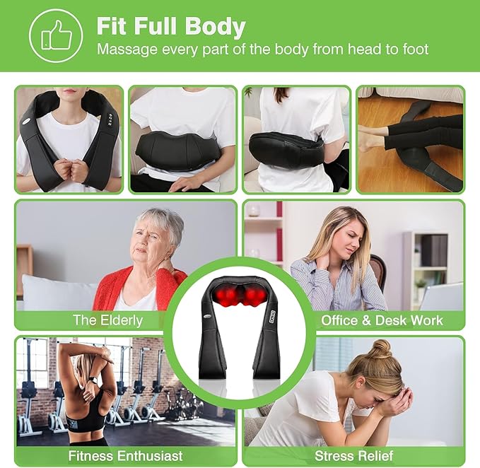 Neck Massager Shiatsu Shoulder and Back Neck Massager with Heat Neck Massager Pillow for Neck for Body Muscle Pain Relief Neck Massager Gifts for Mom Dad Women Men Home Office Car Use
