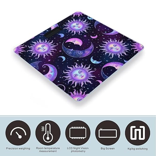 Men's Fashion Automatic Switch Digital Bathroom Weighing Scale Smart Scale Trippy Sun Moon Stars