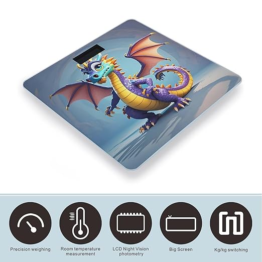 Cartoon Dragon Scale for Body Weight Accurate Digital Bathroom Scale Toughened Glass High Precision Scales Smart Weight Scales with Large LCD Backlight Display Weighing Machine