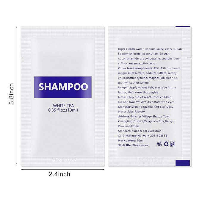100 pack 0.35 fl oz/10ml Travel Size Shampoo Bulk Individually Wrapped bundle with 100 pack Travel Size Body Wash Bulk White Tea Scent0.35 fl oz/10ml