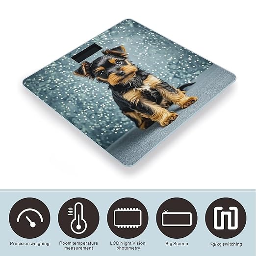 Black Yorkie Puppy Scale for Body Weight Digital Bathroom Scale Toughened Glass High Precision Scales for Body Weight with Large LCD Backlight Display Weight Scales