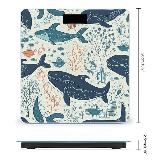 Underwater Whale Scale for Body Weight Precision Bathroom Weighing Scales with Back Lit LCD Display Sturdy Tempered Glass Body Weight Scales Digital Bathroom Scale 400lb