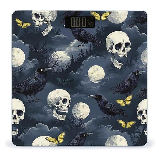 Men's Fashion Automatic Switch Digital Bathroom Weighing Scale Smart Scale Halloween Full Moon Raven Goth Skulls