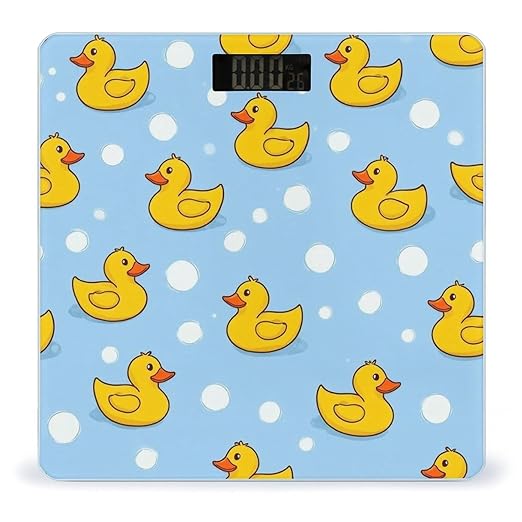 Digital Bathroom Weighing Scale Energy Saving Scale Smart Scale for Body Weight Yellow Rubber Ducks Soap Bubbles Blue
