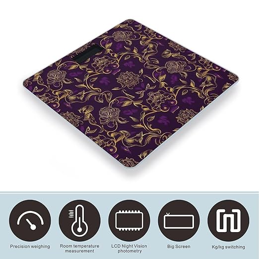 Men's Smart Scale for Body Weight Digital Bathroom Weighing Scale Automatic Switch Energy Saving Scale Floral Flowers Purple Gold Rose