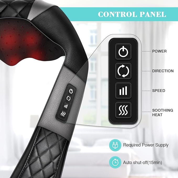 Shiatsu Neck and Back Massager with Heat Electric Deep Tissue 4D Kneading Massage Pillow for Shoulder Leg Body Muscle Pain Relief - Best Gifts for Women Men Mom Dad (Black Grey)