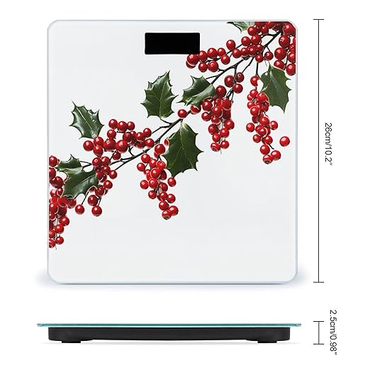 Holly Berry Branches Scale for Body Weight High Precision Digital Weight Scales with LCD Display Anti-Slip Sturdy Slim Tempered Glass Bathroom Scale for Home Use