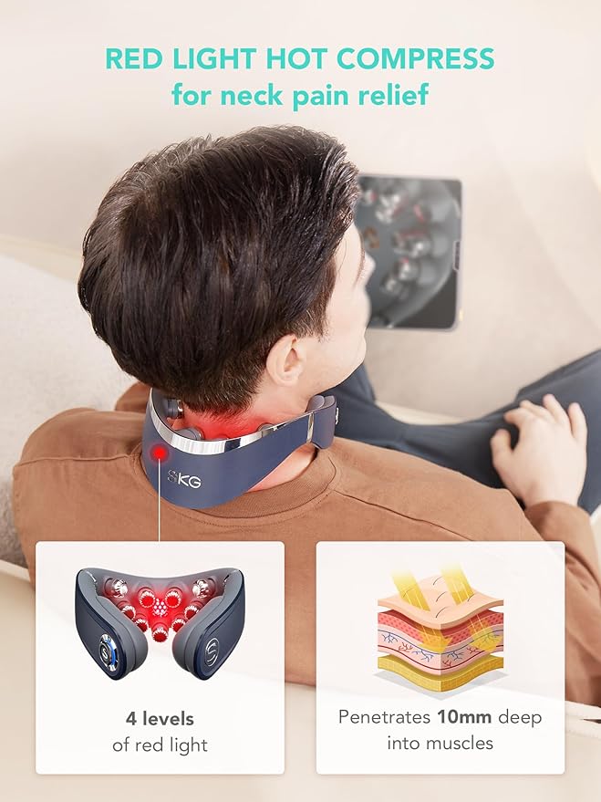 SKG G7 Pro Fold Neck Massager for Pain Relief Deep Tissue Vibration Cordless Travel MassagerFoldable Neck Massager for Office Home Car Gifts for Men Women Dad Mom Grandpa