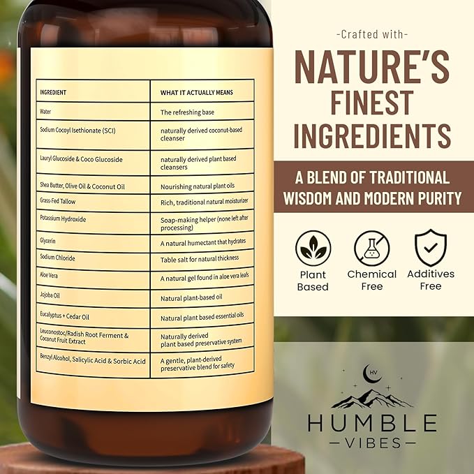 New! Natural Tallow Body Wash Made With Naturally Derived Plant Based Ingredients &amp Tallow Free of Harsh Chemicals Great for Eczema Itchy Dry Skin Moisturization Eucalyptus + Cedar