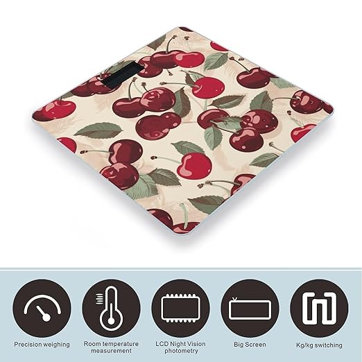 Cherry Pattern Smart Scale for Body Weight Accurate Bathroom Scale with LED Display Digital Weight Scales Weighing Machine High Precision Scales for Bath Home