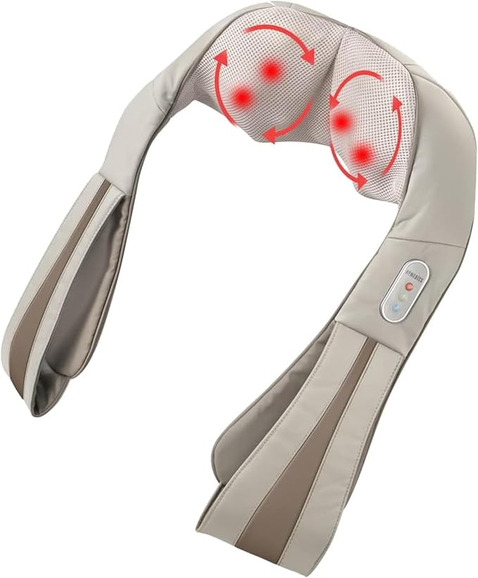 HoMedics Shiatsu Deluxe Neck &amp Shoulder Massager with Heat 3 Speeds Changes Direction Muscle Kneading for Back &amp Legs Portable Convenient Straps Thera-P Beige